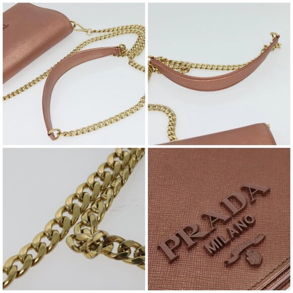 PRADA Chain Shoulder Bag Leather Pink Gold Auth 127990 - Picture 16 of 16